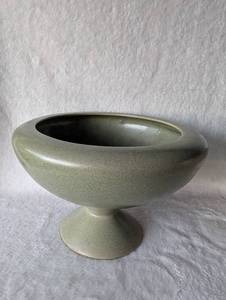lot 2505 image: Haeger USA Sage Green Pedestal Bowl - 8 in