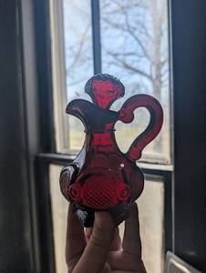 lot 2513 image: Ruby Red Glass Cruet with Diamond Pattern