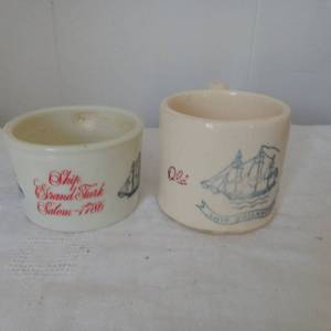 lot 2518 image: 1710 Ship Grand Turk Salem Milk Glass Cups - 2 ct