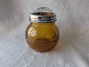lot 2608 image: Amber Glass Flower Frog Mason Jar