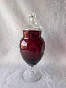 lot 2609 image: Ruby Red Glass Apothecary Jar with Lid