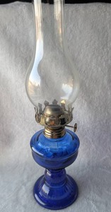 lot 2610 image: Cobalt Blue Glass Oil Lamp