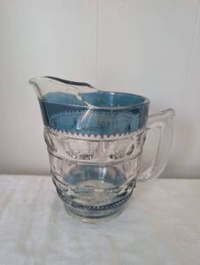 lot 3510 image: Blue and Clear Glass Pitcher