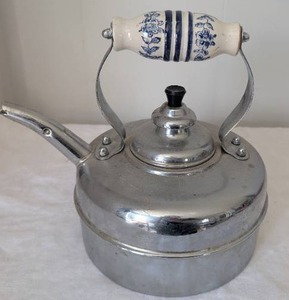 lot 3523 image: Simplex Tea Kettle with Blue and White Ceramic Handle