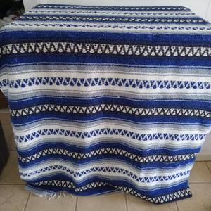 lot 4004 image: Mexican Falsa Blanket - Blue and White Striped