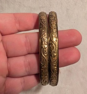 lot 5018 image: Brass Floral Etched Bangle Set - 2 ct