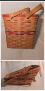 lot 4012 image: Longaberger Handwoven Slanted Basket  Thin Basket with Red Accent - 2 ct