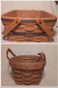 lot 4013 image: Longaberger Handwoven Basket with Two-Tone Design  Mini Longaberger Basket - 2 ct