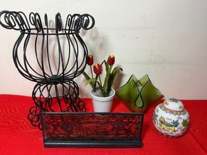 lot 76 image: Home Decor - Metal Planter, Ginger Jar, Miniature Flowers and More