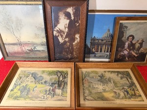 lot 80 image: Wall Art - Landscape, Soldier w Horse, St. Peters, Child w Lamb, Currier and Ives Prints