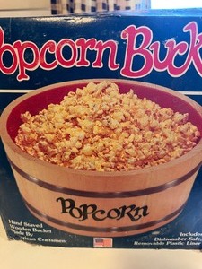 lot 100 image: Wood Popcorn Bucket w Plastic Liner, New in Box