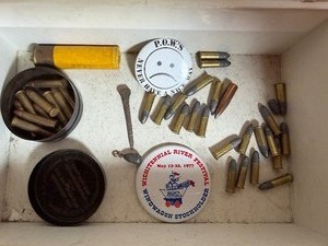 lot 106 image: Pencil Box w Pins, Ammo, Waltham Watch and MORE