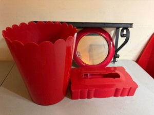 lot 112 image: Metal Wall Shelf, Plastic Trash and Tissue Holder, Mirror