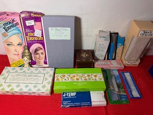 lot 130 image: Vintage Bath Products - Hair Turbans, Soaps, Thermometers