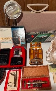 lot 131 image: Vintage Bath Products - Hair Dryer, Razor Kits, Mirror, and MORE