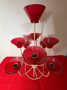 lot 137 image: MCM Candle Holder, Red Glass and Metal