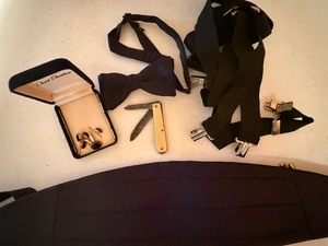 lot 152 image: Cuff Links, Pocket Watch, Bow Tie, Suspenders and Cummerbund
