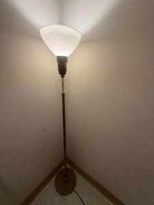lot 186 image: Vintage Brass and Glass Floor Lamp, Works Great, Please See Pictures