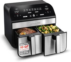 lot 3119 image: $113 Gourmia Dual Basket Air Fryer - 10 Qt, Digital, 7 Presets, Black