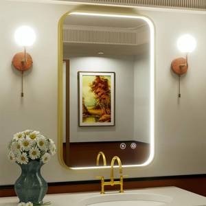 lot 3121 image: $170 24x36 Inch Gold LED Mirror with Lights, Adjustable 3000-6000K