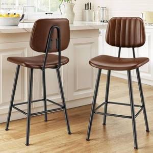 lot 3127 image: $133 24-Inch Leather Bar Stools, Counter Height, High Back, Dark Brown