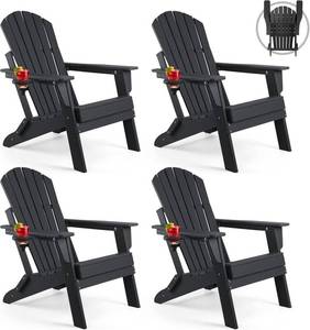 $390 FUNBERRY Folding Adirondack Chair Set of 4, Fire Pit HDPE