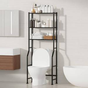 lot 3147 image: Over-the-Toilet Storage 3-Tier Freestanding Metal Shelves (Black)