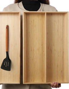 lot 3192 image: Bamboo Drawer Organizer Box, 19.6 x 12.4 in, UtensilFlatware Storage