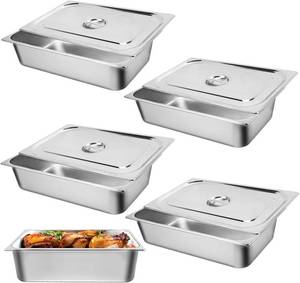lot 3207 image: $65 Hotel Pan 6 Deep Stainless Full-Size Pan wLid (4 Pack)