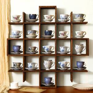 lot 3211 image: $80 Suzile Tea Cups and Saucers Shelf - Rustic Wood Rack Brown