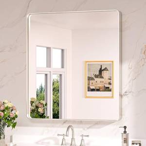 lot 3220 image: $170 Keonjinn 32x36 Inch Brushed Nickel Bathroom Mirror, Over Sink