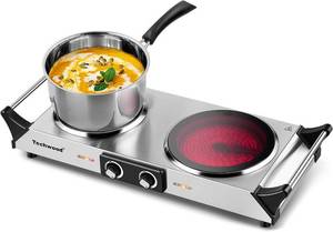 lot 3236 image: $80 Techwood Electric Stove, Double Infrared Ceramic Hot Plate, 1800W