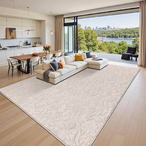 lot 3251 image: $180 Vaukki 9x12 Rug - Fluffy Washable Modern Floral, Non-Slip Beige