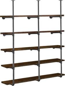 lot 3260 image: $110 HITOMEN Industrial Pipe Shelve Brackets, 3-Set, 5-Tier, 70.5 Tall