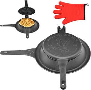 lot 3263 image: $80 Cast Iron Waffle Maker Stove Top, Pre-Seasoned, 5-in-1
