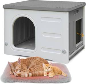 lot 3271 image: $57 Waterproof Outdoor Cat House, Escape Door, Soft Mat, Grey
