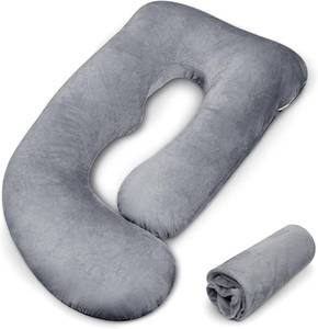 lot 3287 image: J-shaped Pregnancy Pillow Cover 100% Velvet with Zipper Grey