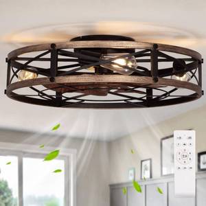 lot 3301 image: $169 24 Farmhouse Flush Mount Ceiling Fan with Light, Remote - ETL
