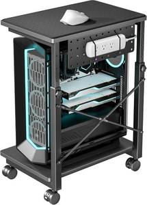 lot 3305 image: $59 ARES WING Height Adjustable 2-Tier Tower Stand, Locking Wheels