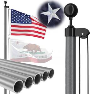 lot 3317 image: $135 Heavy Duty 25 Ft Flag Pole, 100 MPH Wind, Aluminum In-Ground Kit