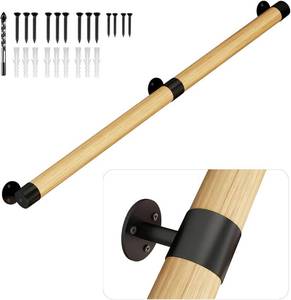 lot 3320 image: $169 12FT Wooden Stair Handrails - IndoorOutdoor Wall-Mount Non-Slip