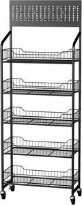 lot 3328 image: $70 5-Tier Retail Display Rack with Wheels & Hooks, Black