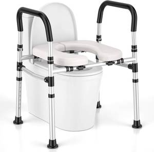 lot 3340 image: $60 Toilet Seat Riser for Seniors with Handles, Adjustable Height