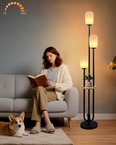 lot 3343 image: $68 Lightdot Dimmable Floor Lamp with Shelf 3-Light Candle Holder