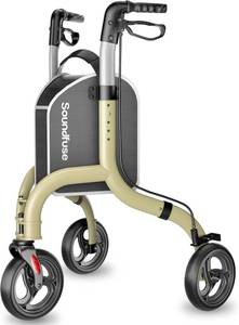 lot 3358 image: $140 SOUNDFUSE 3-Wheel Aluminum Rollator, Height Adjustable, Champagne
