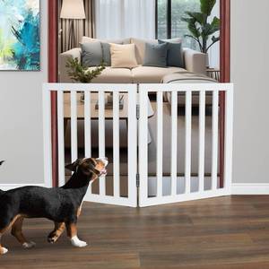 lot 3360 image: $54 ZJSF Freestanding Indoor Dog Gate, Wood White, 24 High, 2 Panels