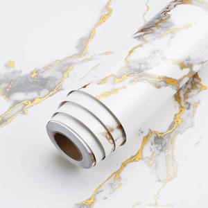 lot 3361 image: $55 LaCheery Marble Contact Paper 160x36in Peel & Stick WhiteGold
