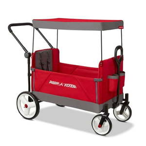 lot 4925 image: Radio Flyer Convertible Stroll N Wagon with Pull & Push Handle  RedBlack - Retail $256