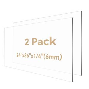 lot 4939 image: WEWLINE 2PACK Plexiglass Sheets 14 Thick 24�36���� Clear Acrylic Sheet Custom Plexiglass Cut to Size for Craft Projects DIY Display,Picture Frame and Sign - Retail $63