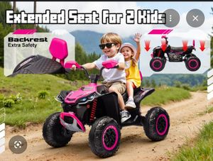 lot 4947 image: 2 Seater Electric Kids ATV Quad Bike with Bluetooth and Music Features - Retail $150